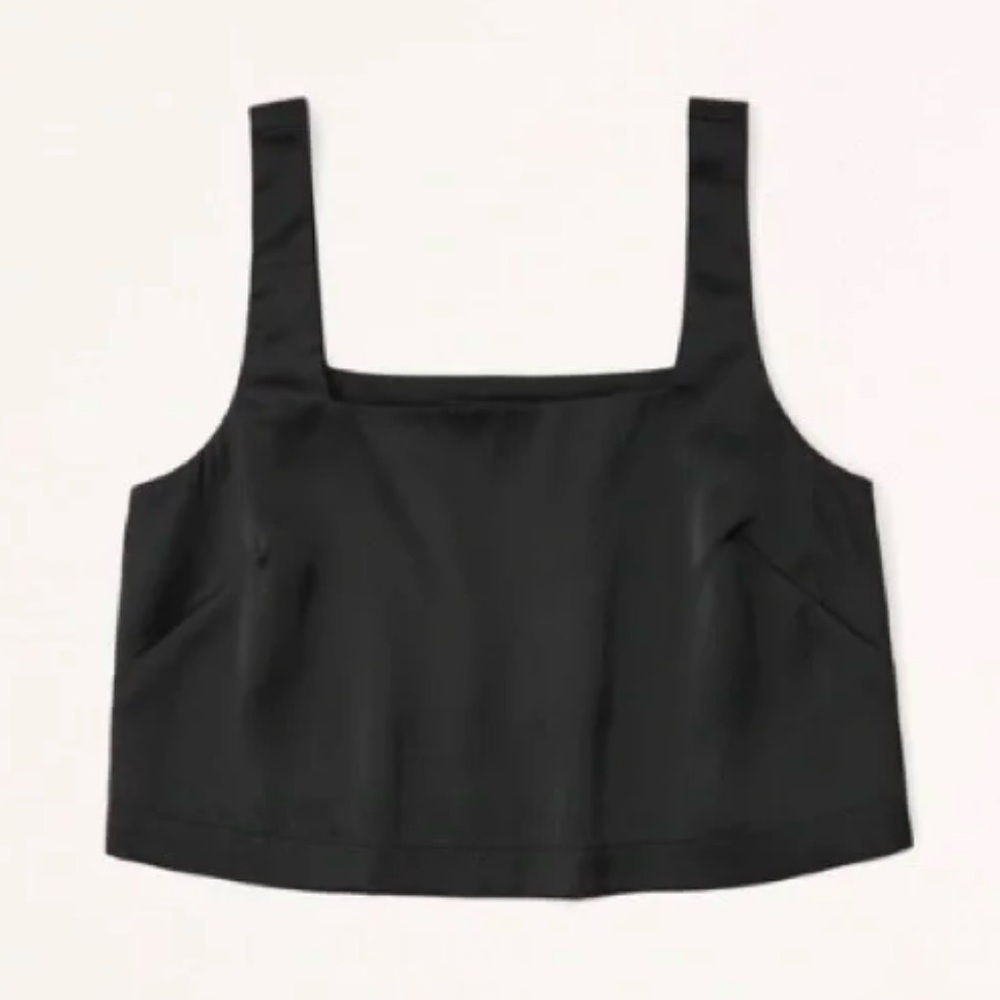 NEW Abercrombie & Fitch Satin Squareneck Tank Top Shirt - Black - Small